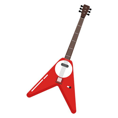 Rote E-Gitarre in V-Form (Flying V) im flachen Design-Stil