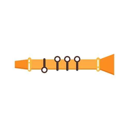 Orange Oboe mit Grifflöchern und Klappen im flachen Design-Stil