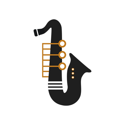 Stilisiertes Saxophon-Icon in Schwarz und Gold